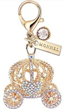 MONNEL Bling White Princess Pumpkin Carriage Crystal Lobster Clasp Keychain